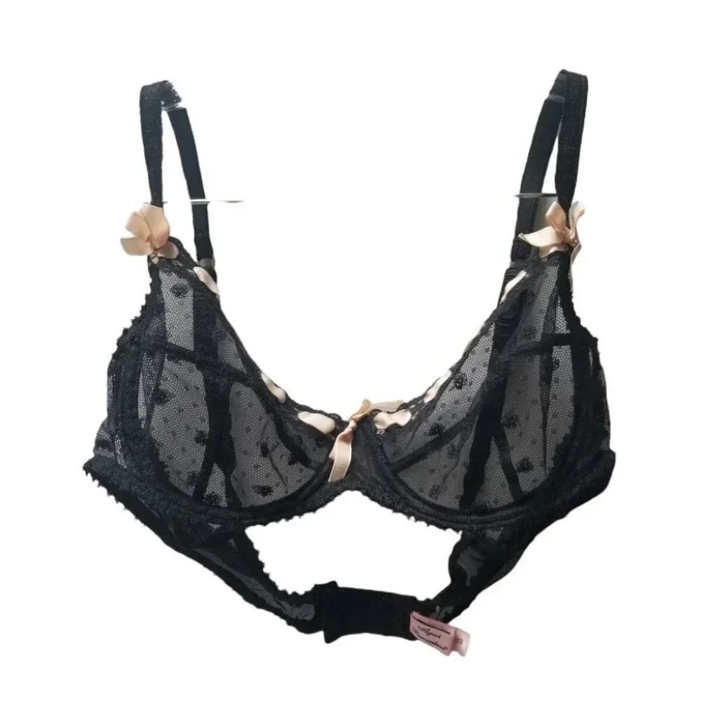Agent Provocateur Blue Mesh Floral Tie Bra UK 38B
